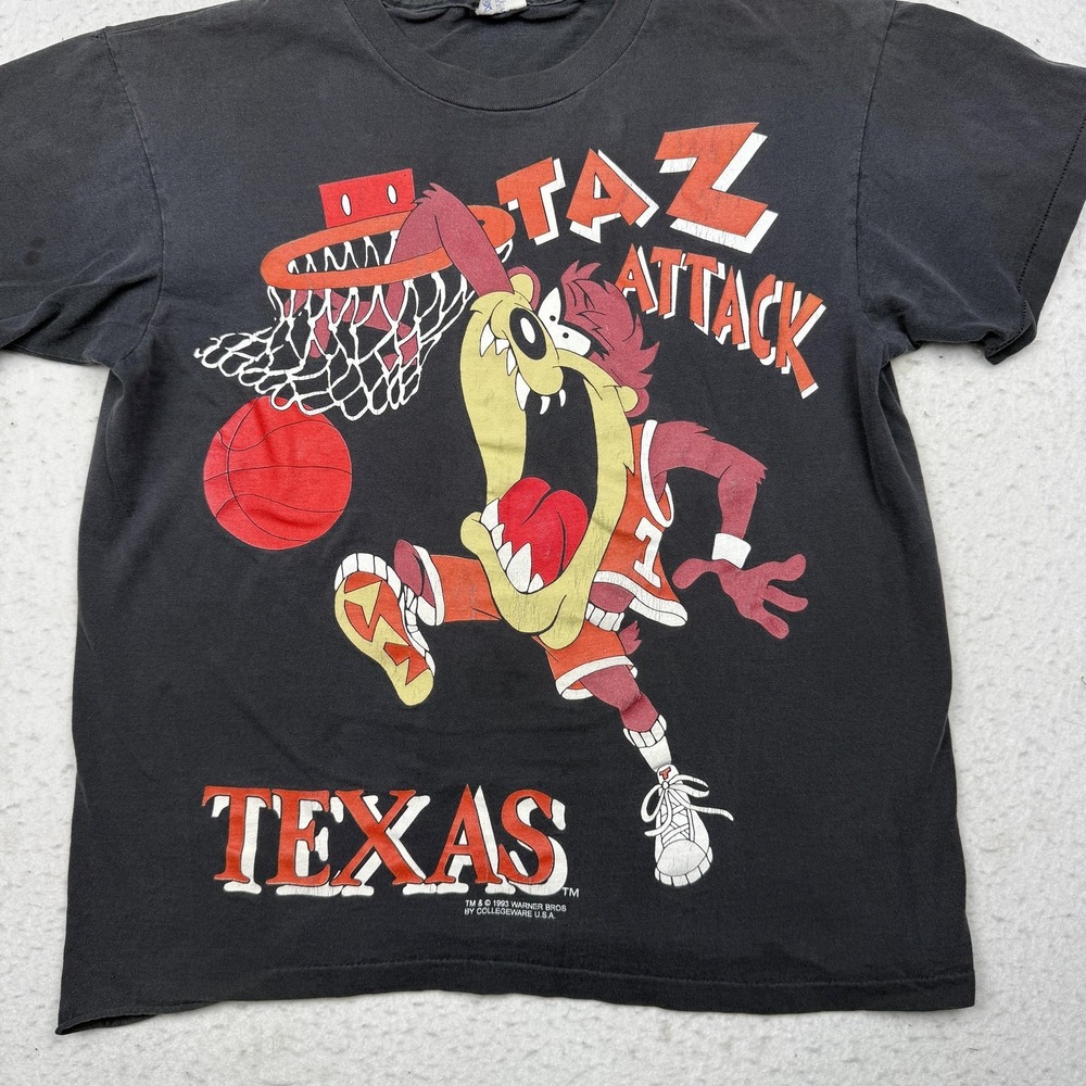 Vintage Taz Attack Texas Shirt Mens Large Black Looney Tunes College Ware 1993 - Picture 6 of 11